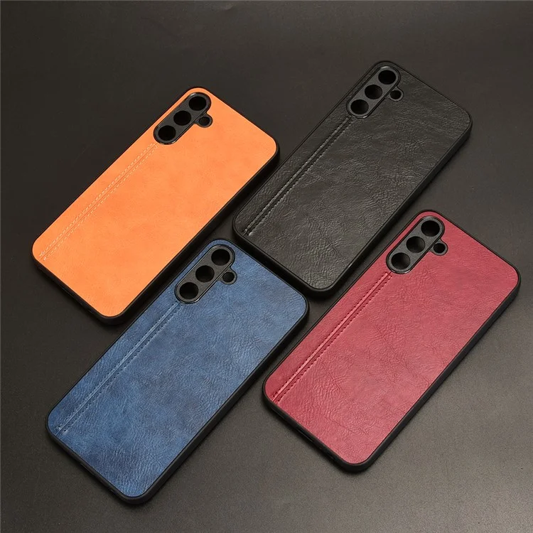 Para Samsung Galaxy M15 5G Funda de Piel Revestida de PC + TPU Línea de Costura - Naranja