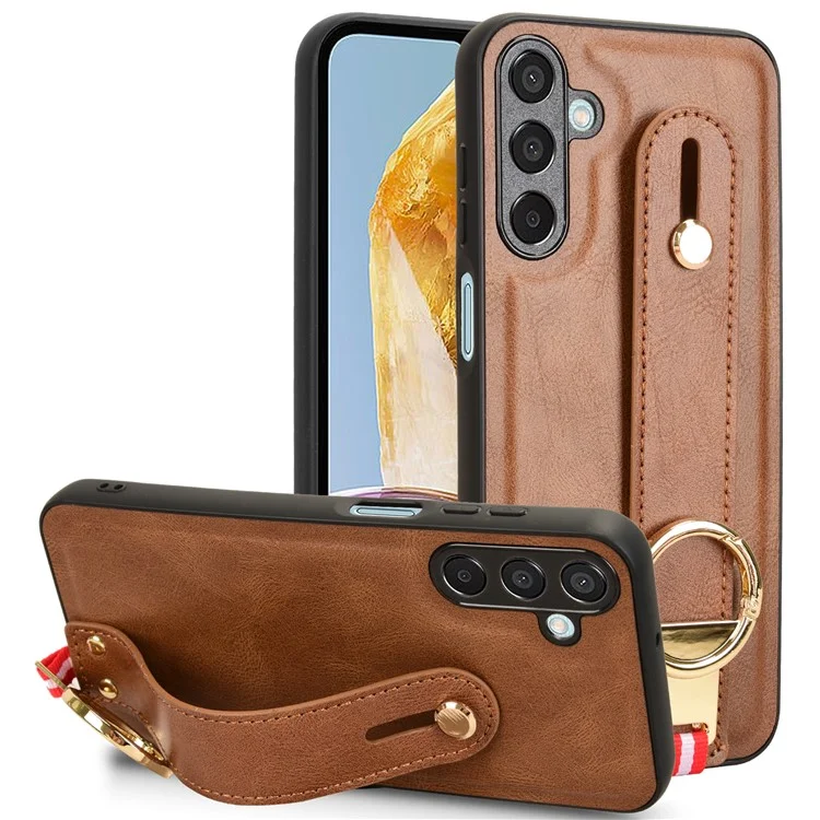 Per Samsung Galaxy M15 5G Case Bottiglia Opener Polso Pelle+PC+TPU Custodia telefonica - Marrone