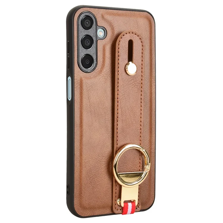 Per Samsung Galaxy M15 5G Case Bottiglia Opener Polso Pelle+PC+TPU Custodia telefonica - Marrone