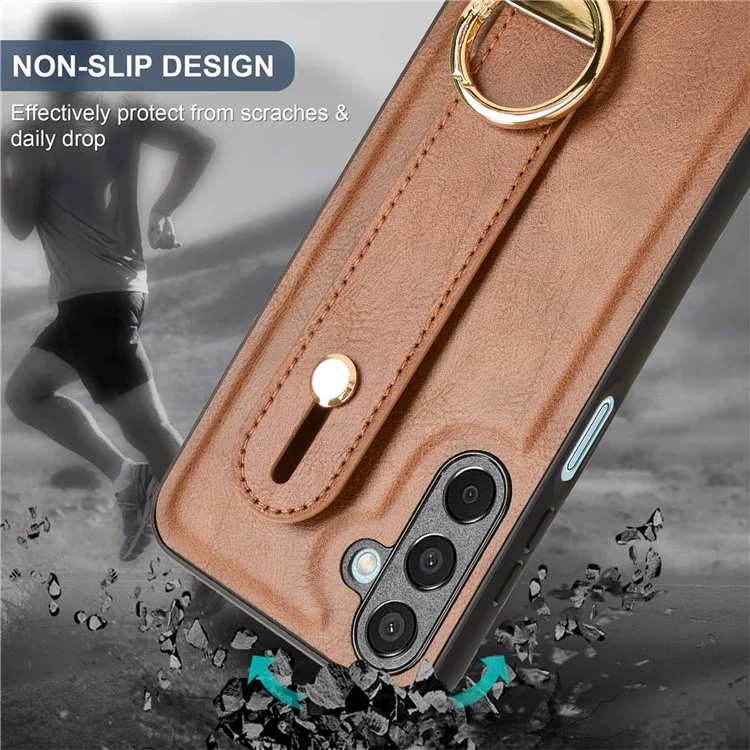 Per Samsung Galaxy M15 5G Case Bottiglia Opener Polso Pelle+PC+TPU Custodia telefonica - Marrone