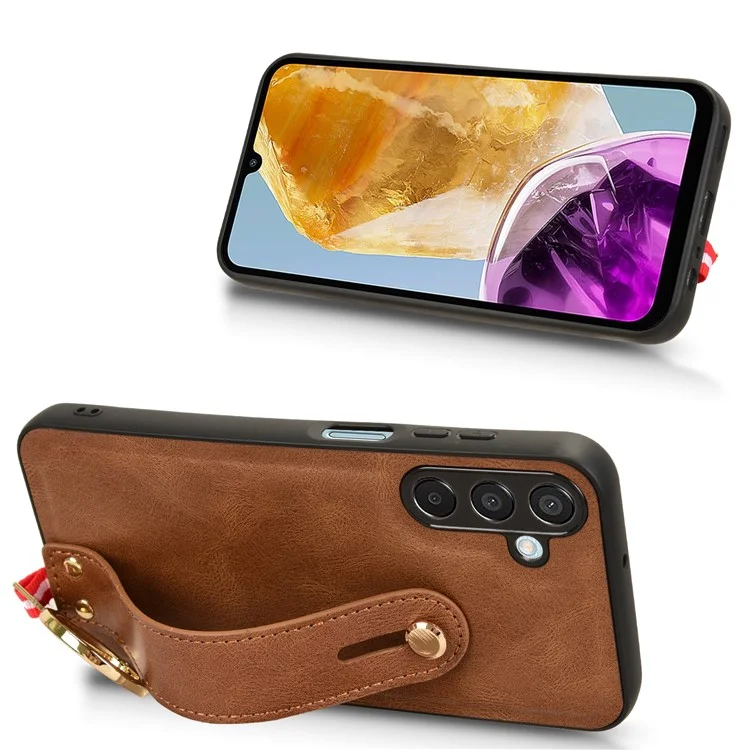 Per Samsung Galaxy M15 5G Case Bottiglia Opener Polso Pelle+PC+TPU Custodia telefonica - Marrone