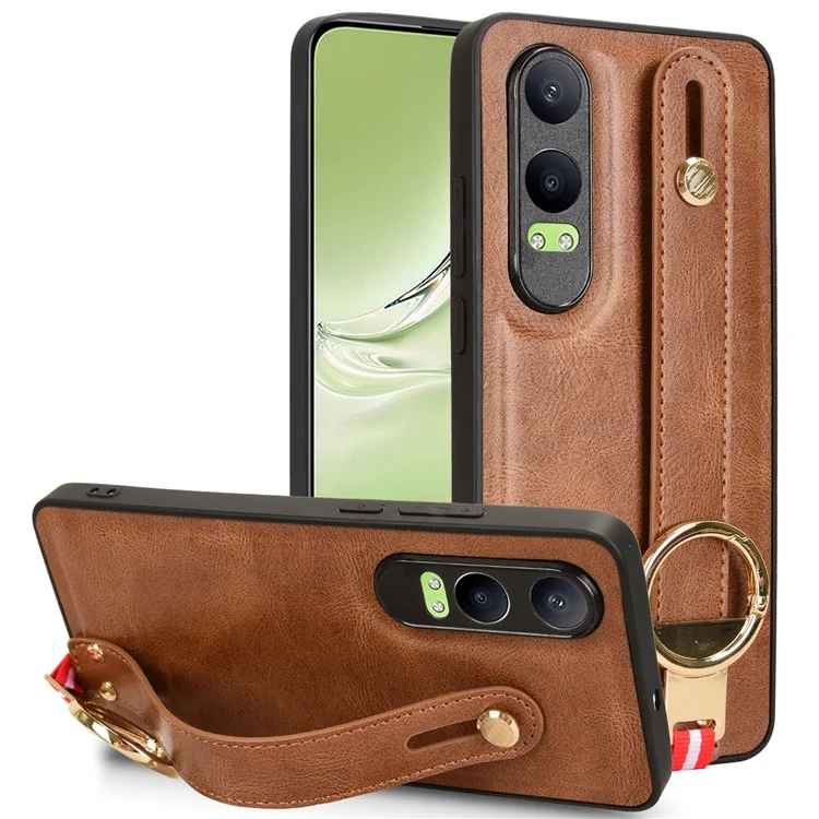 Pour OnePlus Nord CE4 Lite 5G / Oppo K12x 5G (Chine) Étui Bracelet Support en Cuir+PC+TPU - Marron