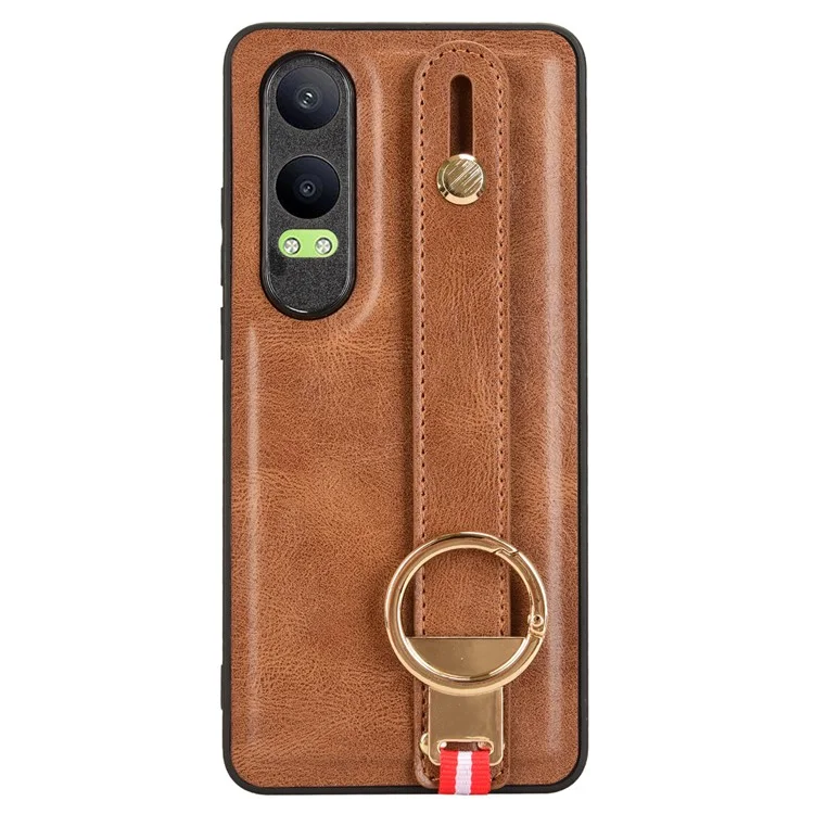 Pour OnePlus Nord CE4 Lite 5G / Oppo K12x 5G (Chine) Étui Bracelet Support en Cuir+PC+TPU - Marron