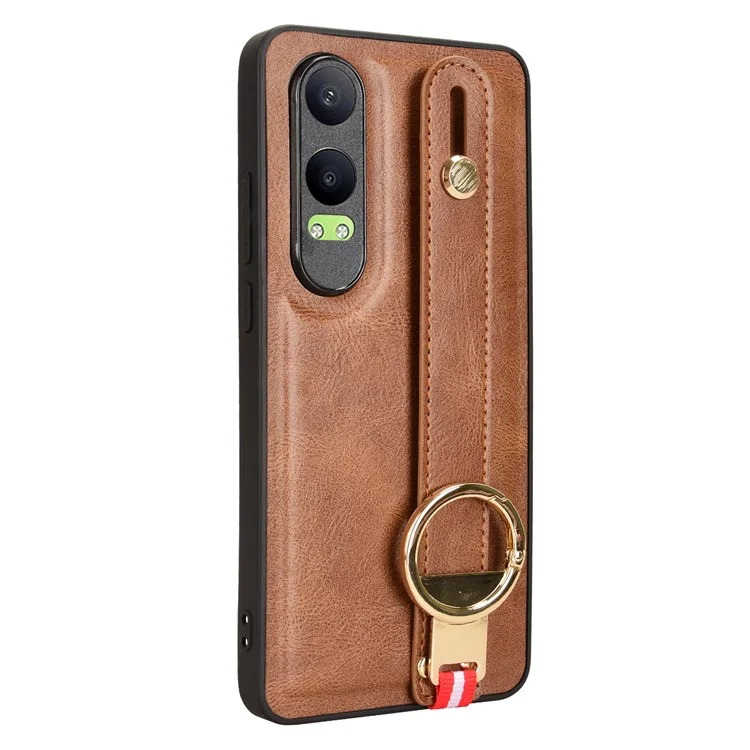 Pour OnePlus Nord CE4 Lite 5G / Oppo K12x 5G (Chine) Étui Bracelet Support en Cuir+PC+TPU - Marron