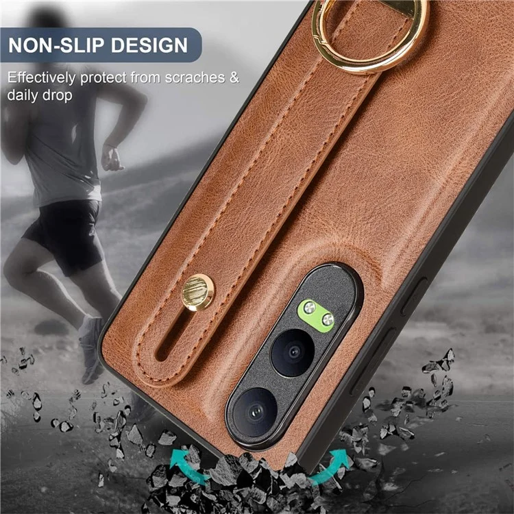 Pour OnePlus Nord CE4 Lite 5G / Oppo K12x 5G (Chine) Étui Bracelet Support en Cuir+PC+TPU - Marron