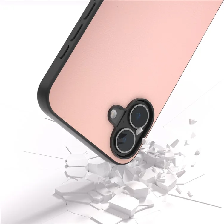 Чехол для iPhone 16 Plus Anti-scratch Leather Coated TPU+PC Phone Cover - Light Pink