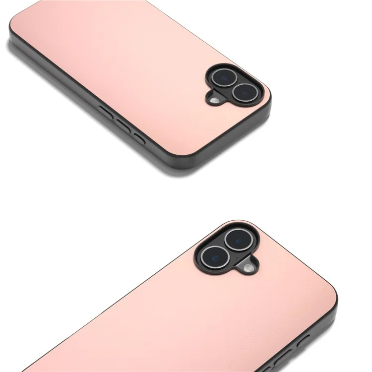 Чехол для iPhone 16 Plus Anti-scratch Leather Coated TPU+PC Phone Cover - Light Pink
