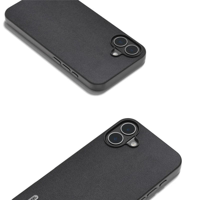 ABEEL Per iPhone 16 Plus Case Genuine Cow Leather+PC+TPU Protective Phone Cover - Nero