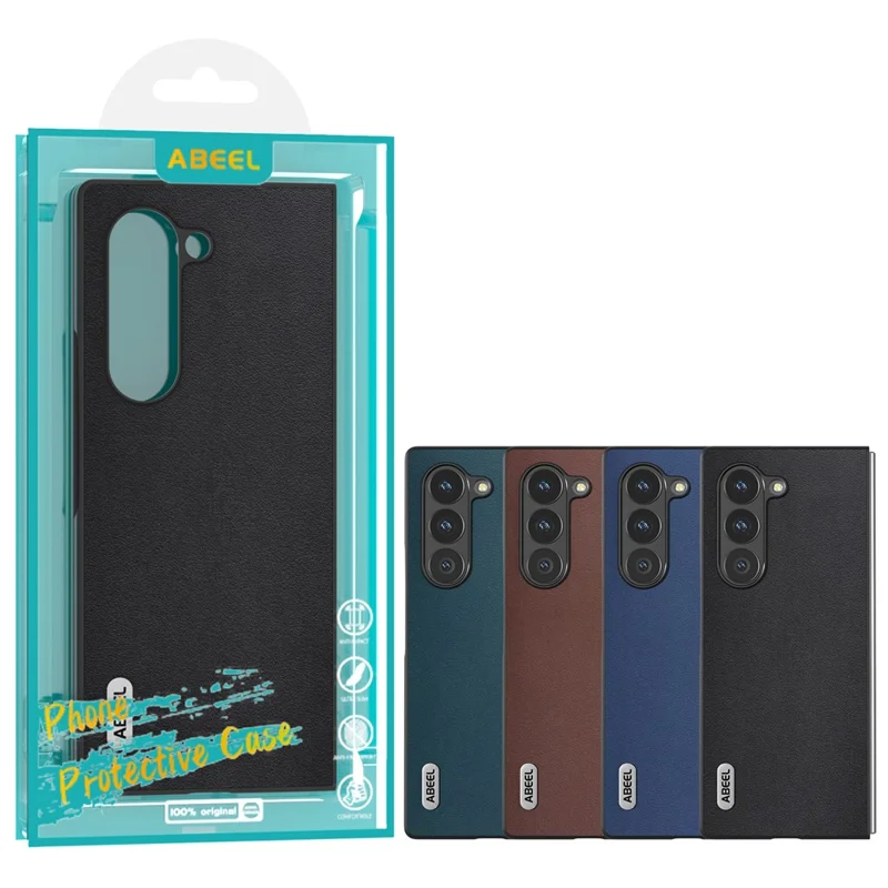 ABEEL For Samsung Galaxy Z Fold6 5G Case Genuine Cow Leather+PC Phone Cover - Black