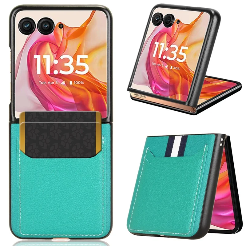 Para Motorola Razr 50 Ultra 5G Case Litchi Texture Card Holder Leather+PC Phone Cover - Verde