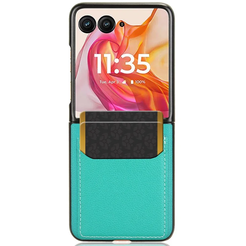 Para Motorola Razr 50 Ultra 5G Case Litchi Texture Card Holder Leather+PC Phone Cover - Verde
