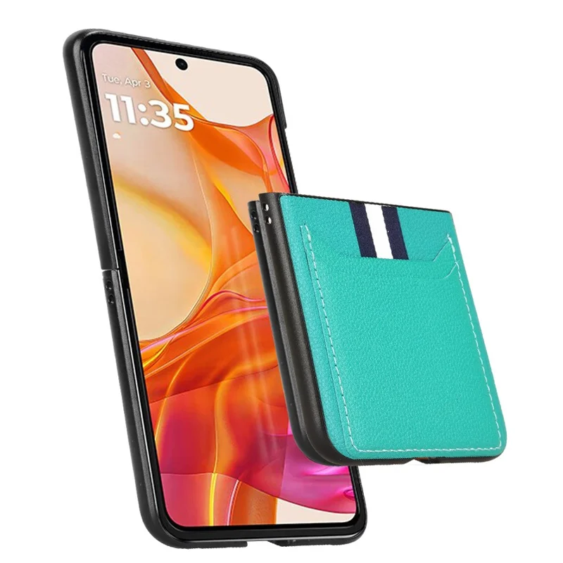 Para Motorola Razr 50 Ultra 5G Case Litchi Texture Card Holder Leather+PC Phone Cover - Verde