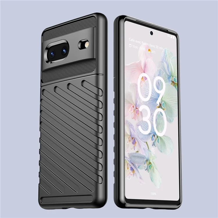 Para Google Pixel 7 5G Thunder Series Twill Texture Thickened TPU Case Anti-scratch Cell Phone Cover - Negro