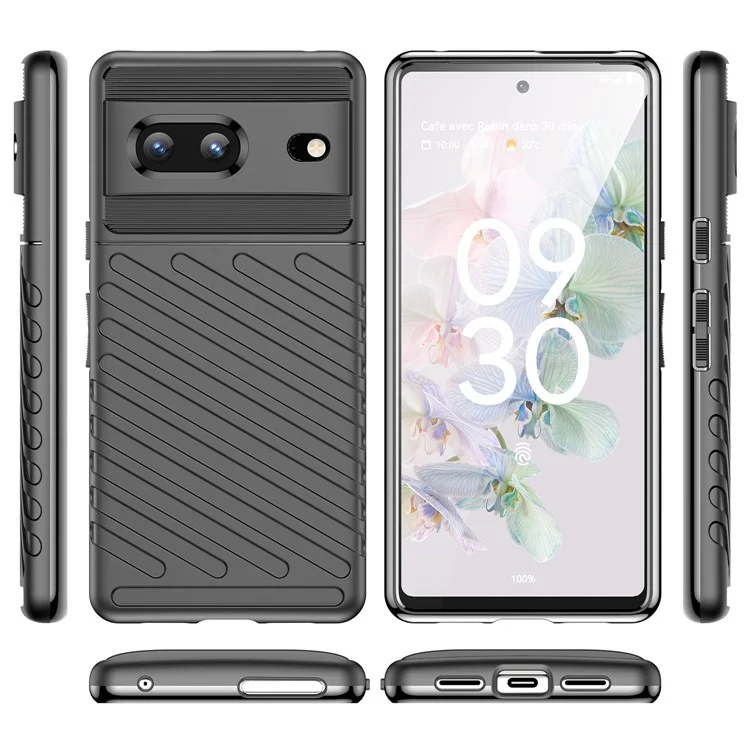 Para Google Pixel 7 5G Thunder Series Twill Texture Thickened TPU Case Anti-scratch Cell Phone Cover - Negro