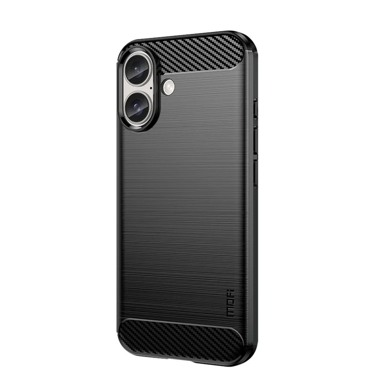MOFI JK TPU Series-1 For iPhone 16 TPU Case Brushed Carbon Fiber Texture Phone Cover - Black
