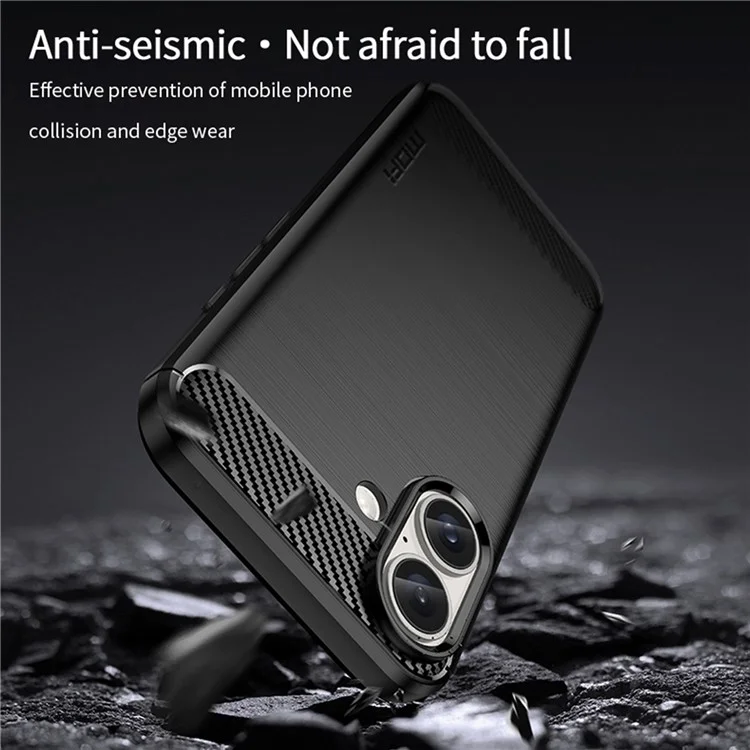 MOFI JK TPU Series-1 For iPhone 16 TPU Case Brushed Carbon Fiber Texture Phone Cover - Black