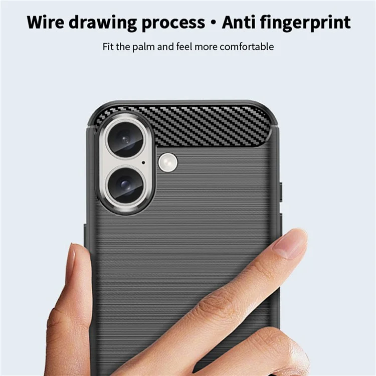 MOFI JK TPU Series-1 For iPhone 16 TPU Case Brushed Carbon Fiber Texture Phone Cover - Black