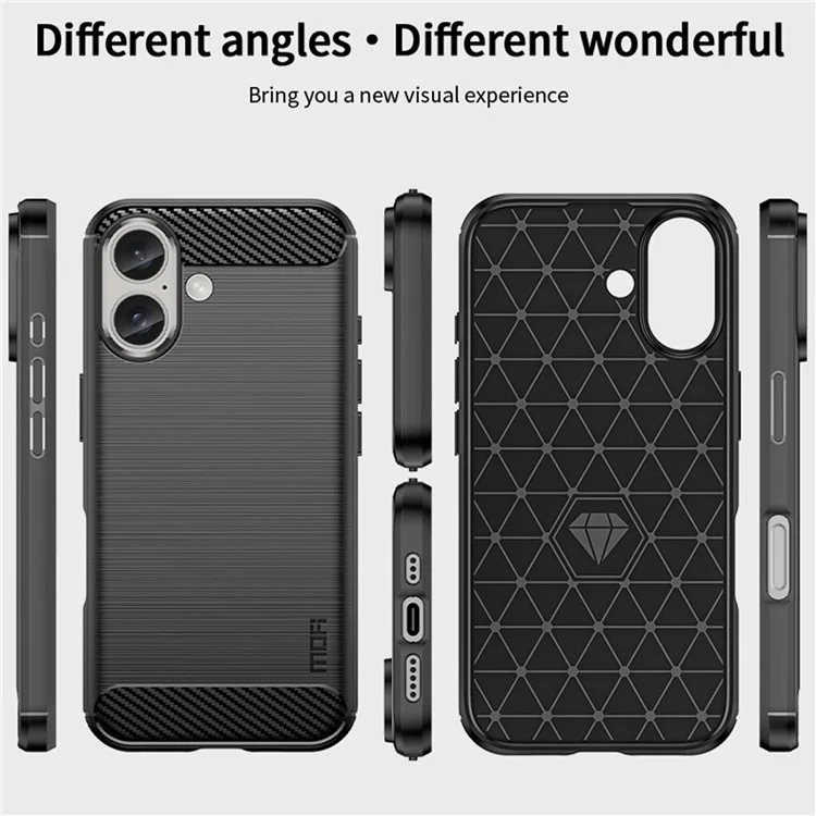 MOFI JK TPU Series-1 For iPhone 16 TPU Case Brushed Carbon Fiber Texture Phone Cover - Black