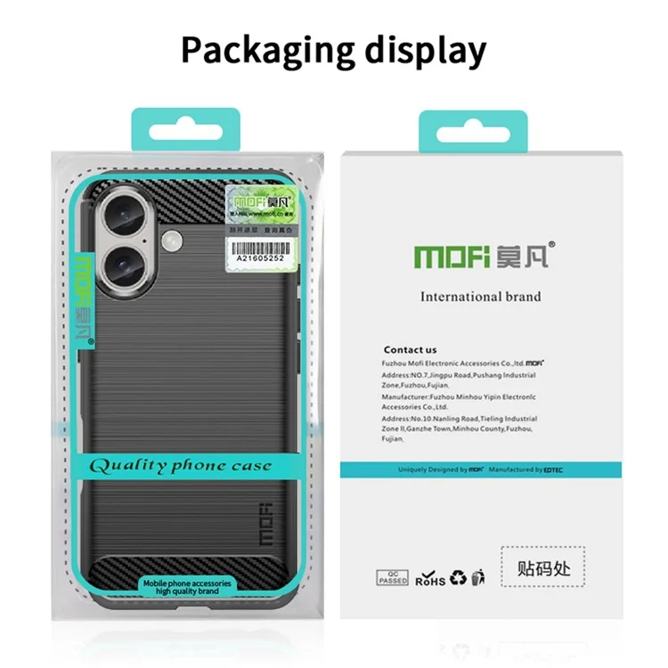 MOFI JK TPU Series-1 For iPhone 16 TPU Case Brushed Carbon Fiber Texture Phone Cover - Black