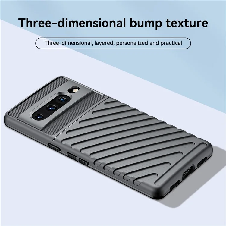Для Google Pixel 7 Pro Thunder Series Twill Texture Phone Case Thickened TPU Anti-fingerprint Shockproof Cover - Black