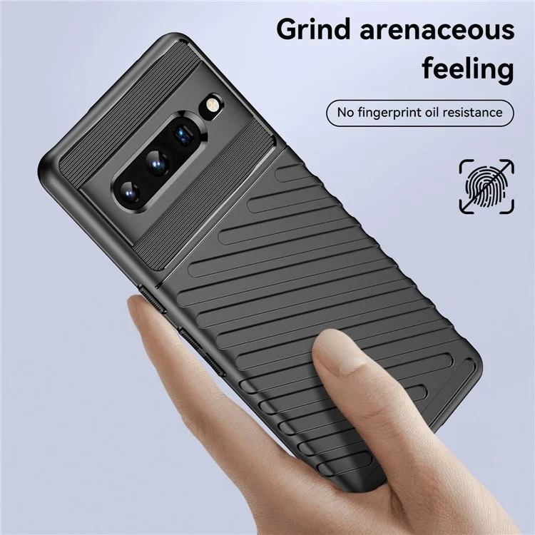 Для Google Pixel 7 Pro Thunder Series Twill Texture Phone Case Thickened TPU Anti-fingerprint Shockproof Cover - Black