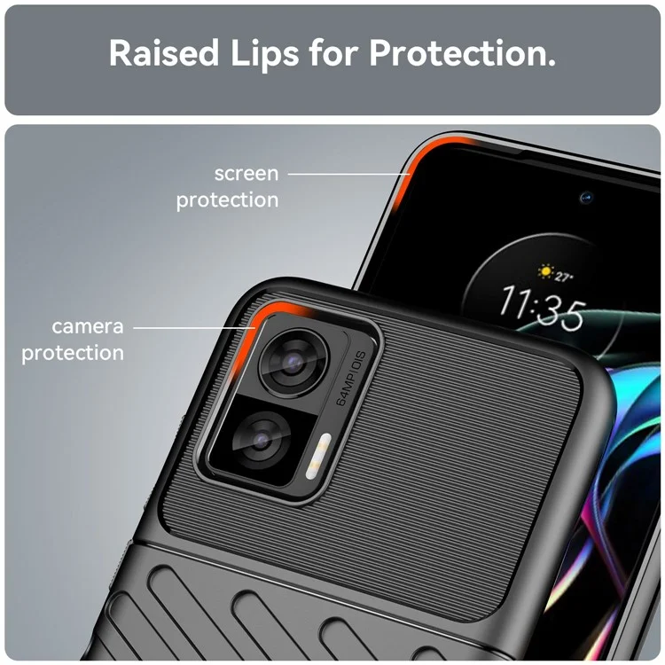 Para Motorola Edge 30 Neo 5G Thunder Series Anti-drop Thickened TPU Back Cover Twill Texture Phone Case - Black