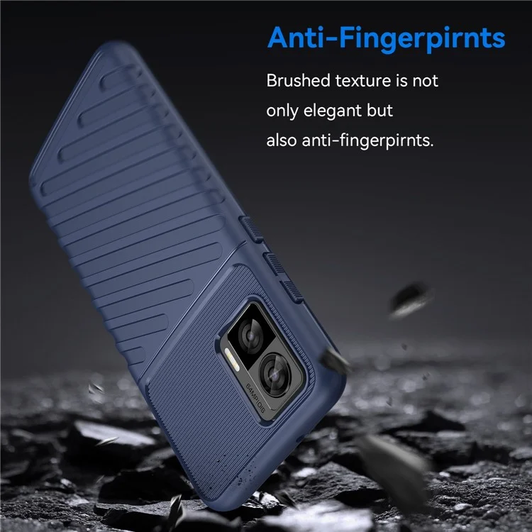 Pour Motorola Edge 30 Neo 5G Thunder Series Anti-drop Thickened TPU Back Cover Twill Texture Phone Case - Bleu