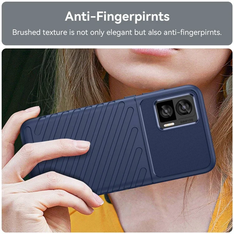 Pour Motorola Edge 30 Neo 5G Thunder Series Anti-drop Thickened TPU Back Cover Twill Texture Phone Case - Bleu
