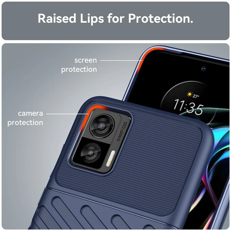 Pour Motorola Edge 30 Neo 5G Thunder Series Anti-drop Thickened TPU Back Cover Twill Texture Phone Case - Bleu
