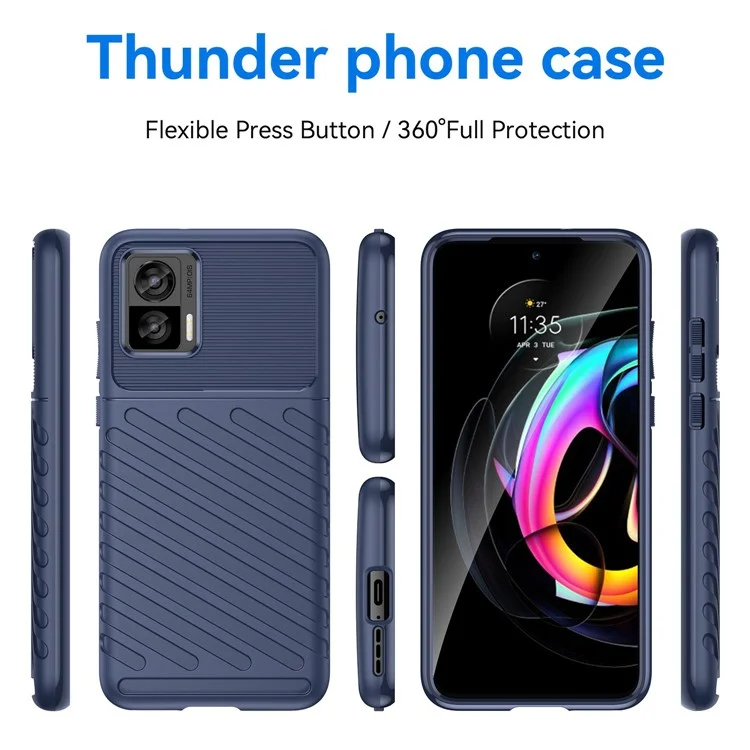 Pour Motorola Edge 30 Neo 5G Thunder Series Anti-drop Thickened TPU Back Cover Twill Texture Phone Case - Bleu
