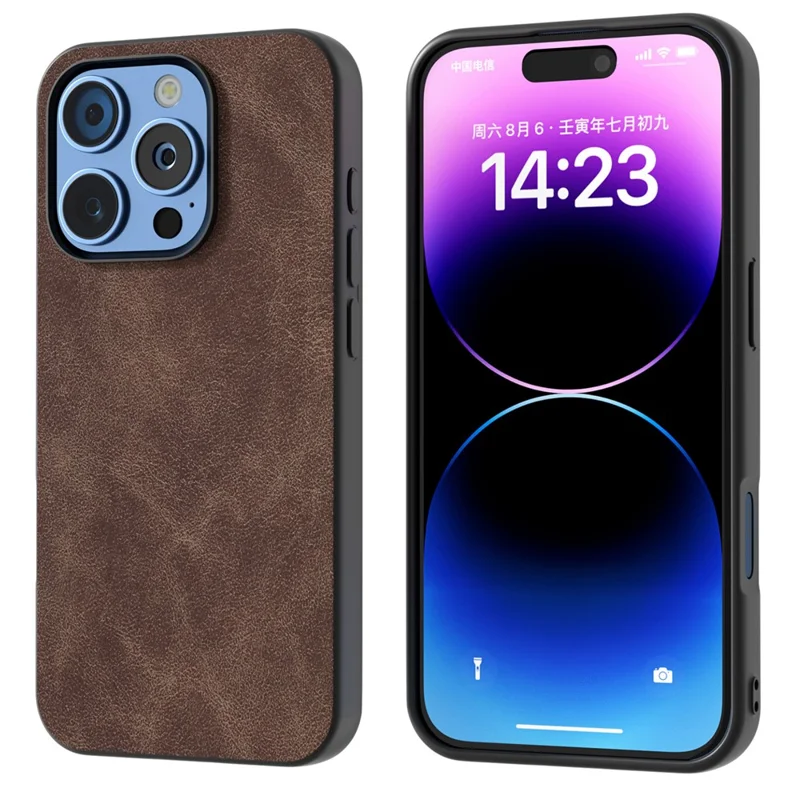 For iPhone 16 Pro Max Case PU Leather PC TPU Hybrid Phone Cover - Coffee