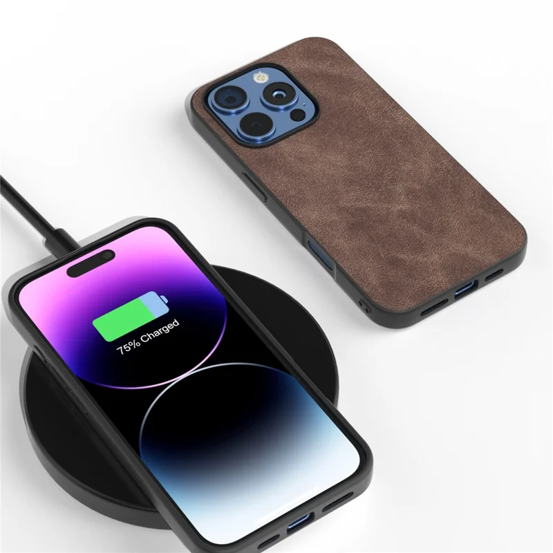 For iPhone 16 Pro Max Case PU Leather PC TPU Hybrid Phone Cover - Coffee