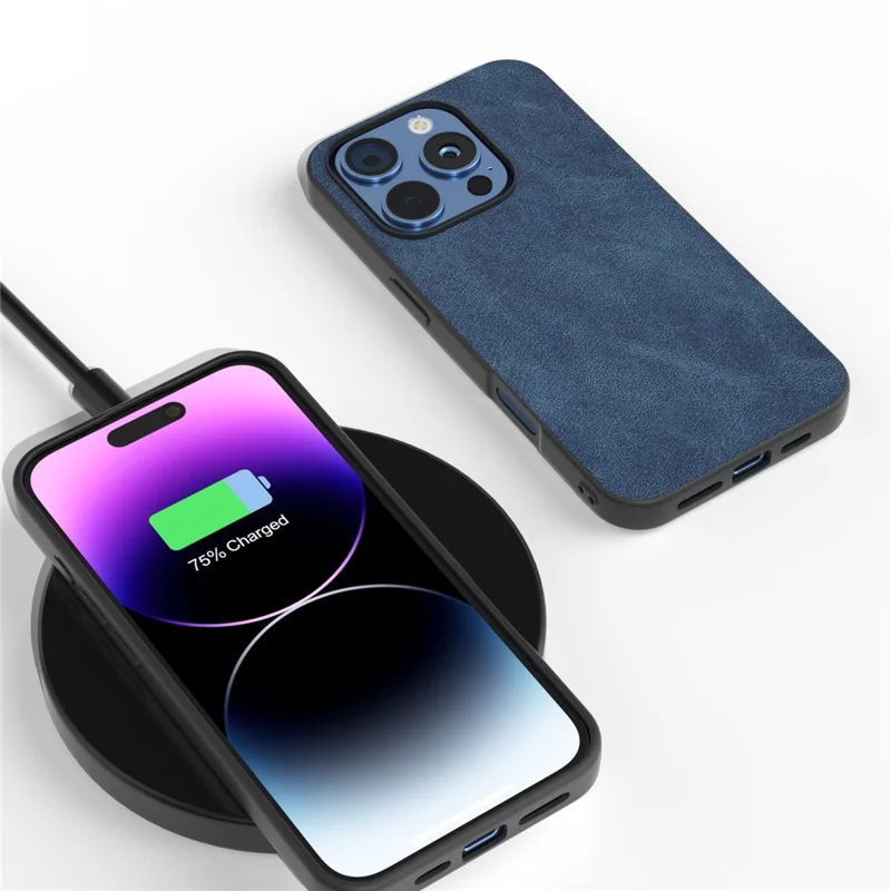 For iPhone 16 Pro Case Black Frame PU+PC+TPU Hybrid Phone Cover - Blue