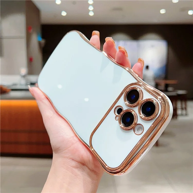 For iPhone 16 Pro Case Large Window TPU Phone Cover Electroplating Wave Frame Design - Ivory White