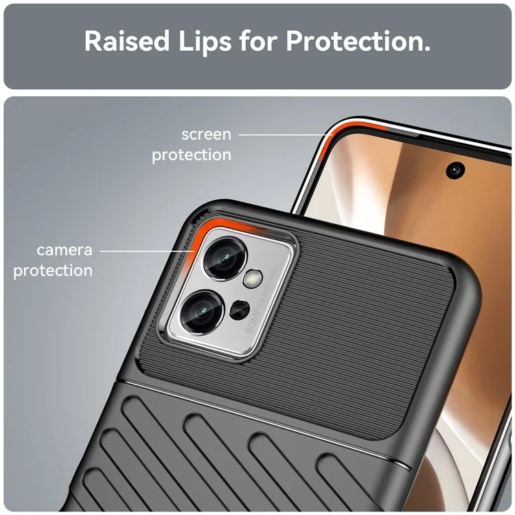 Para Motorola Moto G32 4G Thunder Series Twill Texture Thickened TPU Case Anti-fingerprint Protective Phone Cover - Negro