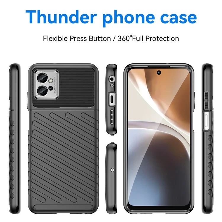 Para Motorola Moto G32 4G Thunder Series Twill Texture Thickened TPU Case Anti-fingerprint Protective Phone Cover - Negro
