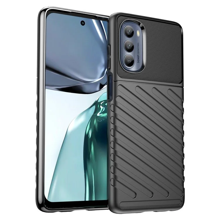 Для Motorola Moto G62 5G Thunder Series Anti-scratch Thickened TPU Cover Twill Texture Non-slip Phone Case - Black