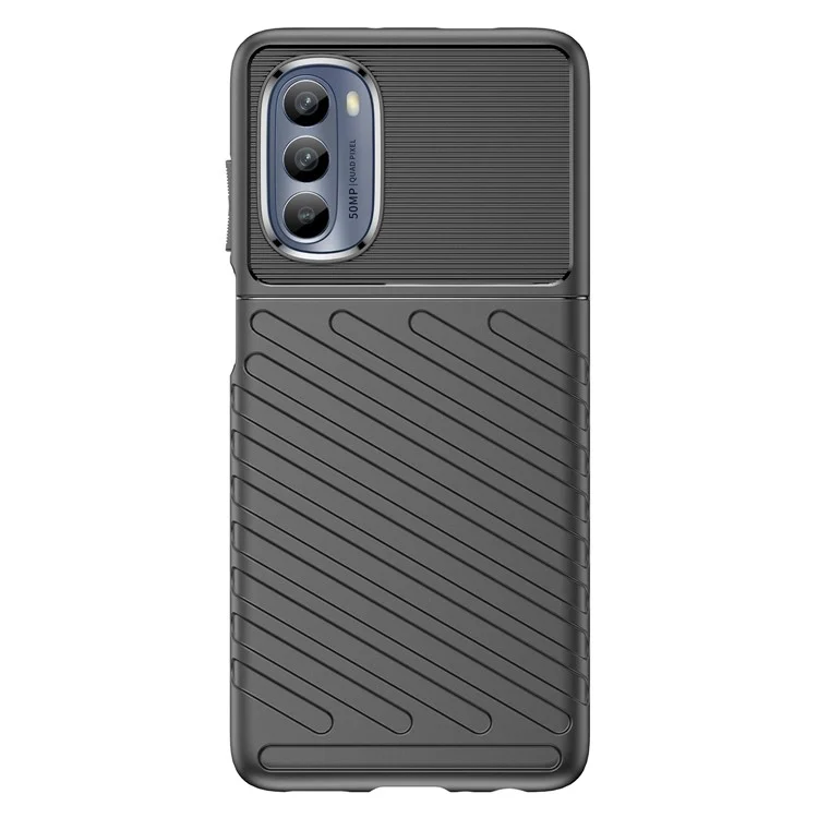 Для Motorola Moto G62 5G Thunder Series Anti-scratch Thickened TPU Cover Twill Texture Non-slip Phone Case - Black