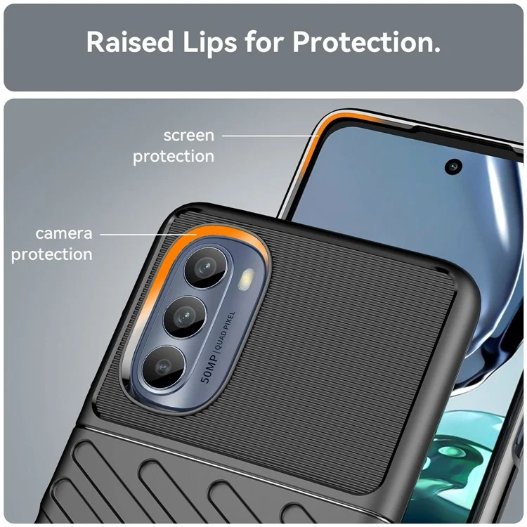 Для Motorola Moto G62 5G Thunder Series Anti-scratch Thickened TPU Cover Twill Texture Non-slip Phone Case - Black