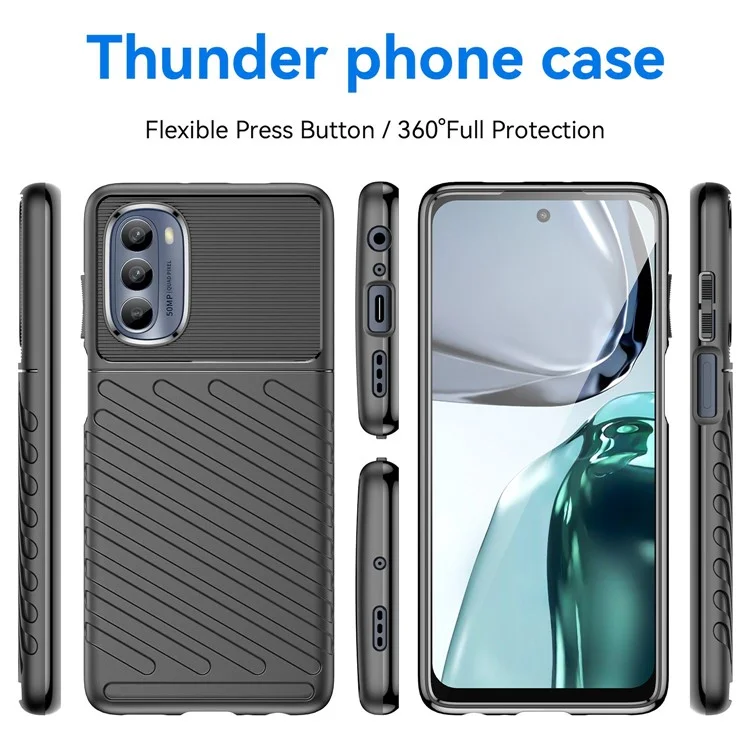 Для Motorola Moto G62 5G Thunder Series Anti-scratch Thickened TPU Cover Twill Texture Non-slip Phone Case - Black