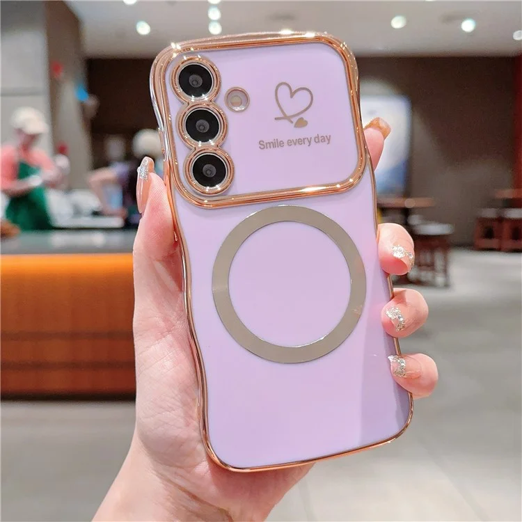 Для Samsung Galaxy S23 FE Магнитный чехол Electroplating Anti-Slip Grip TPU Phone Cover Heart Pattern - Purple