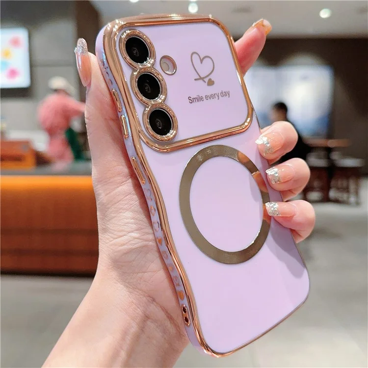 Для Samsung Galaxy S23 FE Магнитный чехол Electroplating Anti-Slip Grip TPU Phone Cover Heart Pattern - Purple