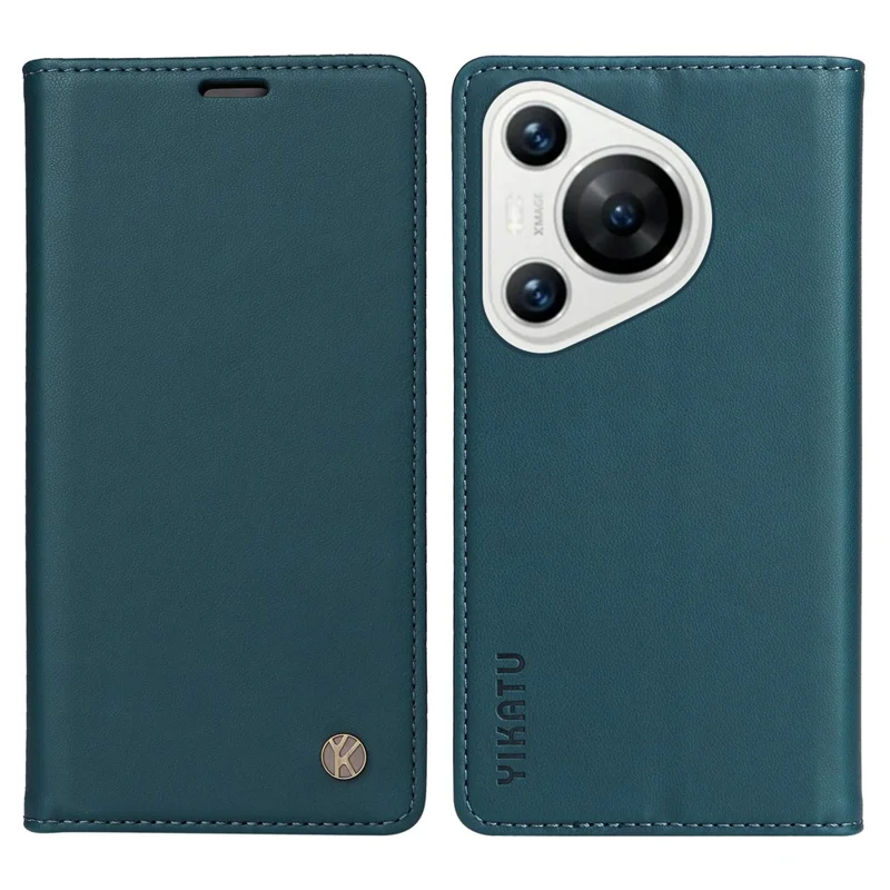 YIKATU YK-001 Para Huawei Pura 70 Case Capa de Telefone de Couro com Slot para Cartão Suporte Forte Magnético - Verde