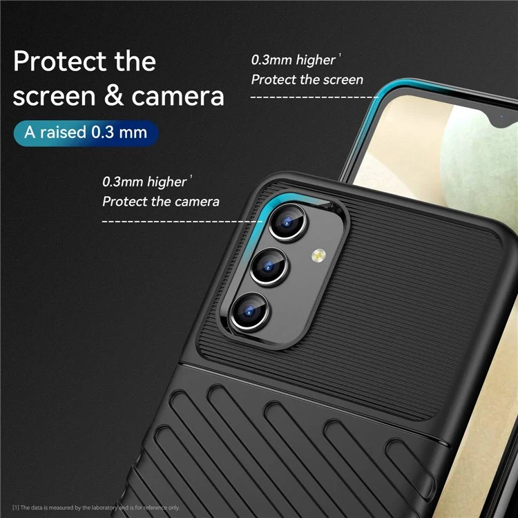 Para Samsung Galaxy A04s 4G (164,7 x 76,7 x 9,1 mm) Série Thunder Capa de Telefone Macia de TPU Reforçada Textura de Trama Resistente a Quedas - Preto
