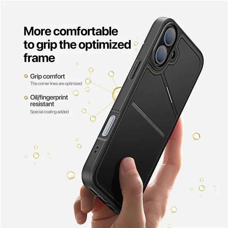 DUX DUCIS Rafi II Series for iPhone 16 Magnetic Case RFID Blocking Leather+TPU Phone Cover - Black