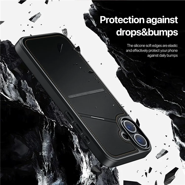DUX DUCIS Rafi II Series for iPhone 16 Magnetic Case RFID Blocking Leather+TPU Phone Cover - Black