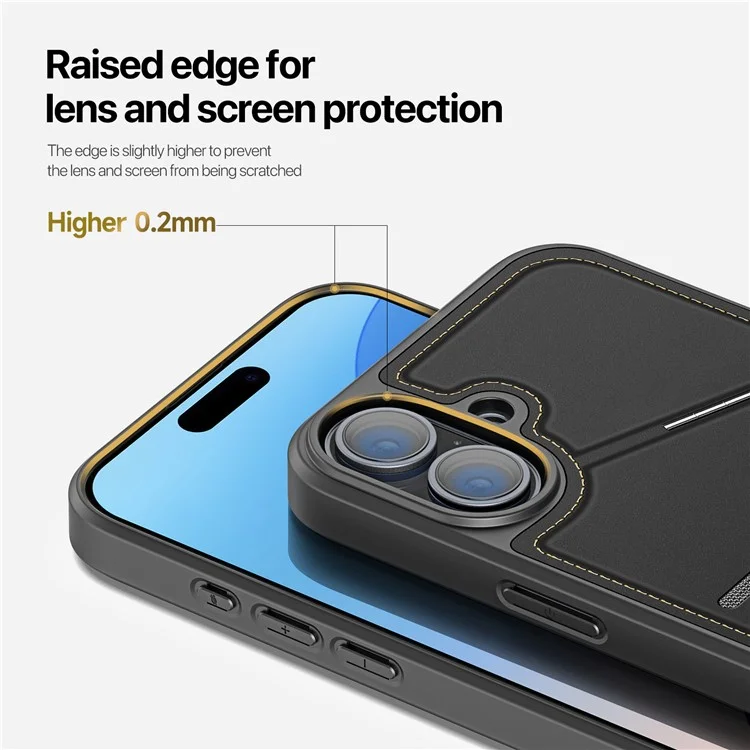 DUX DUCIS Rafi II Series for iPhone 16 Magnetic Case RFID Blocking Leather+TPU Phone Cover - Black