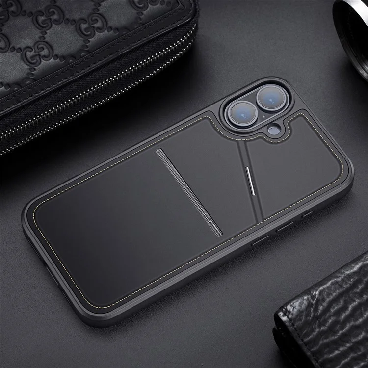 DUX DUCIS Rafi II Series for iPhone 16 Magnetic Case RFID Blocking Leather+TPU Phone Cover - Black