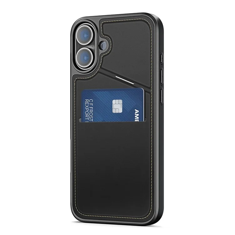 DUX DUCIS Rafi II Series for iPhone 16 Magnetic Case RFID Blocking Leather+TPU Phone Cover - Black