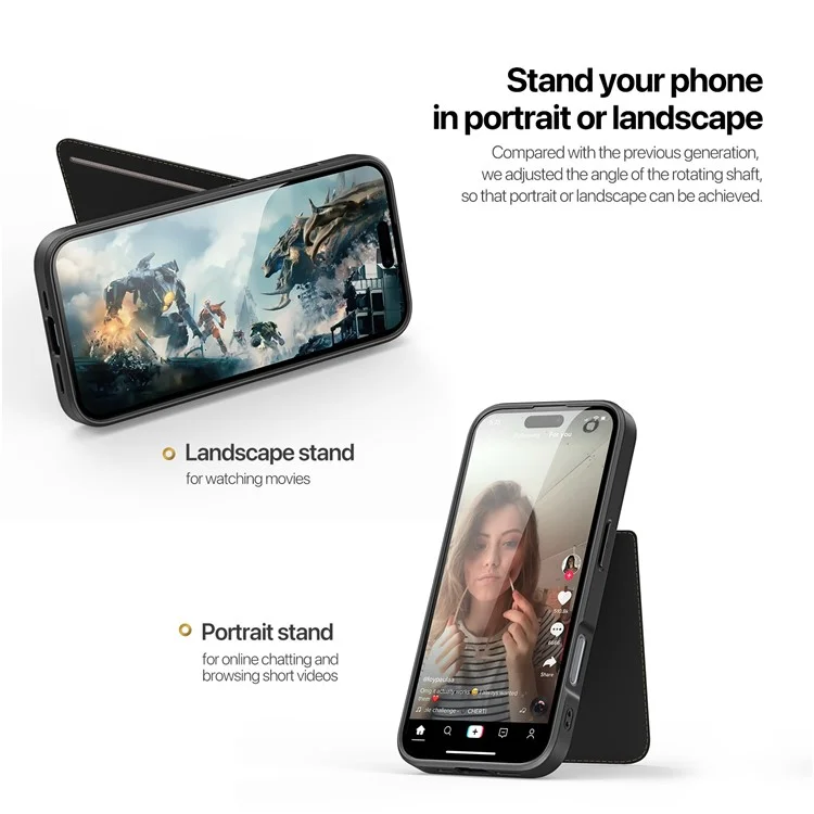 DUX DUCIS Rafi II Series for iPhone 16 Magnetic Case RFID Blocking Leather+TPU Phone Cover - Black